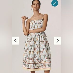 Anthropologie Smocked Peplum Midi Dress in Neutral Size XXS